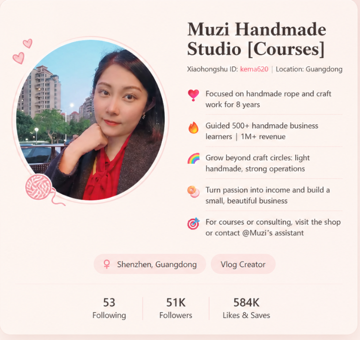 Muzi Handmade Studio handmade profile and course proof