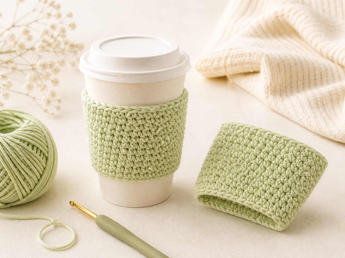 Crochet cup sleeve tutorial materials